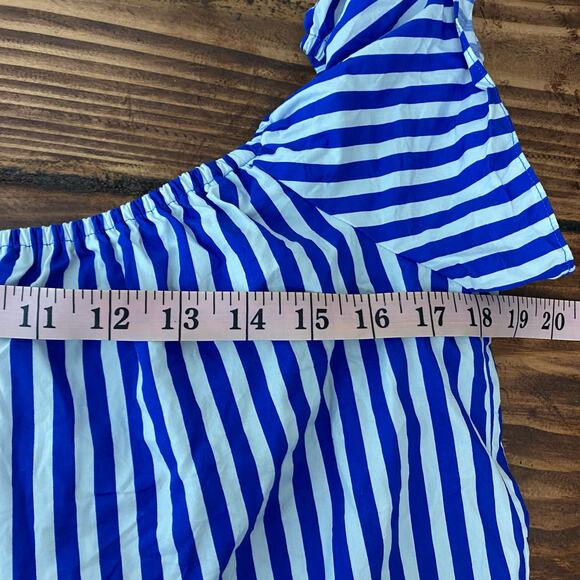 Zara Women's Blue White Striped Off the Shoulder Top Size Small Coastal Minimal - Picture 7 of 10